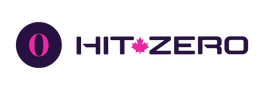 Logo of HIT ZERO with a purple circle and pink maple leaf on a white background